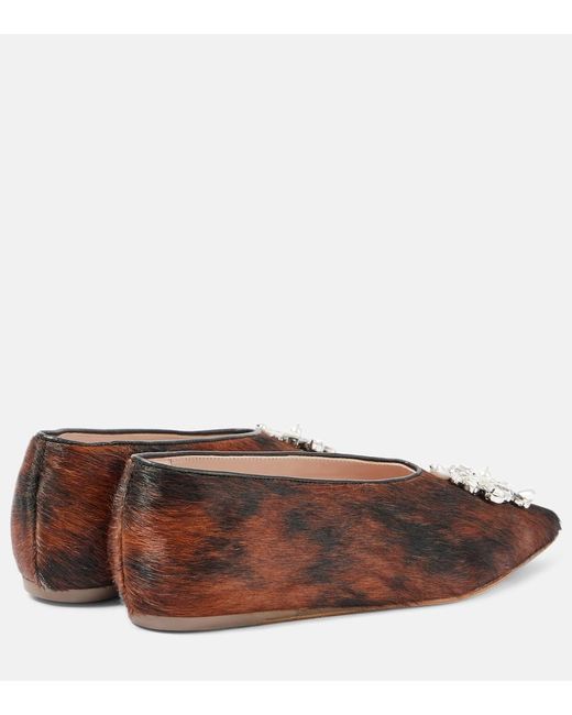 Simone Rocha Brown Embellished Calf Hair Ballet Flats