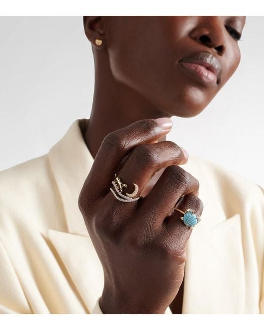 Yvonne Léon White Reves Etoiles 9Kt And Enamel Ring With Diamonds