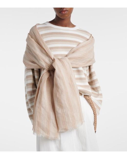 Brunello Cucinelli Natural Striped Linen-Blend Scarf