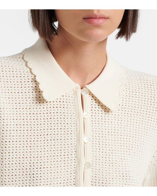 FRAME Natural Daybreak Crochet Scalloped Polo Shirt