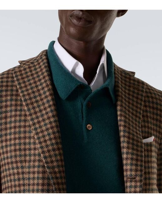 Kiton Brown Checked Wool, Silk, And Linen Blazer for men