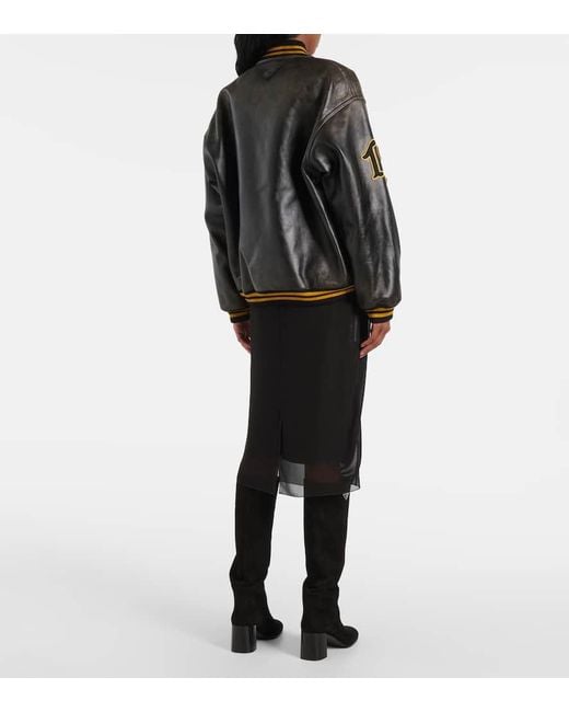 Prada Black Collegejacke Aus Leder