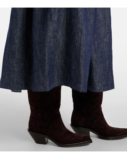 Gabriela Hearst Blue Eloran Linen Midi Skirt