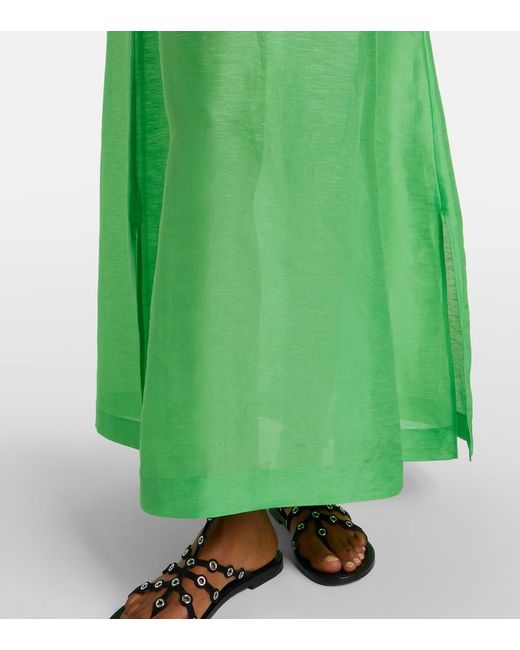 Tory Burch Green Pleated Linen And Silk Kaftan