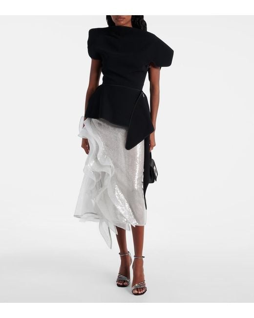 Maticevski Gray Hymn Ruffled Sequined Midi Skirt
