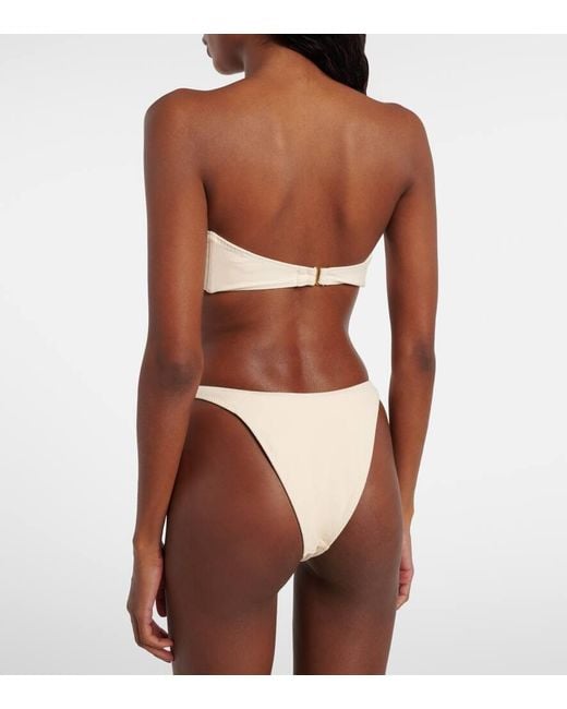 SAME Natural Rosette Floral-Applique Bandeau Bikini Top