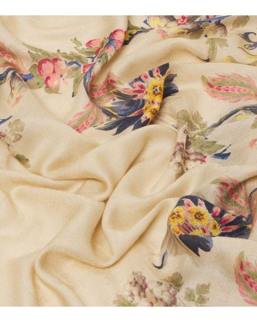 Etro Blue Floral Modal And Cashmere Scarf
