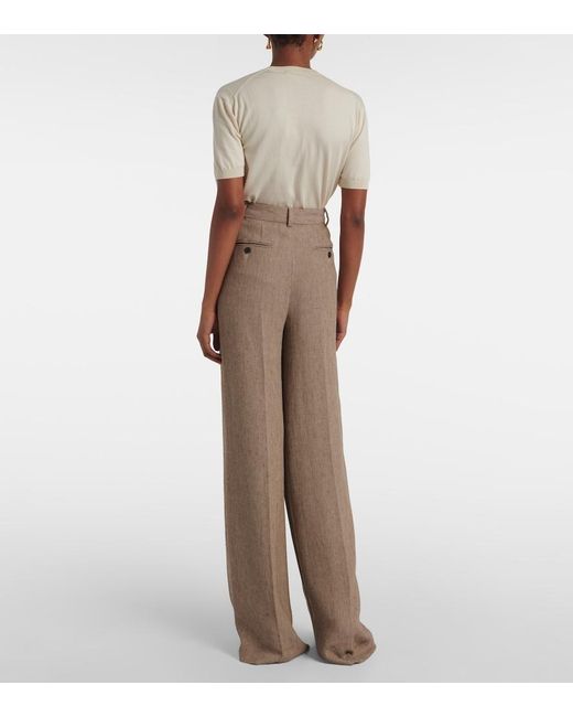 Loro Piana Natural Nyack Chevron Linen Crepe Wide-Leg Pants