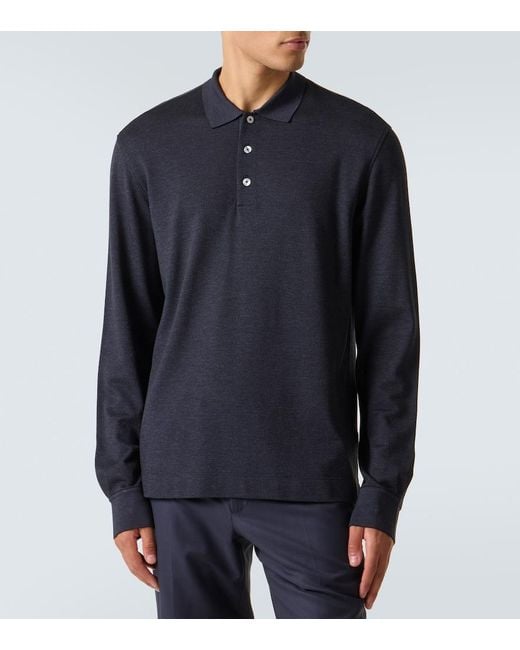 Zegna Blue Cotton And Silk Polo Shirt for men