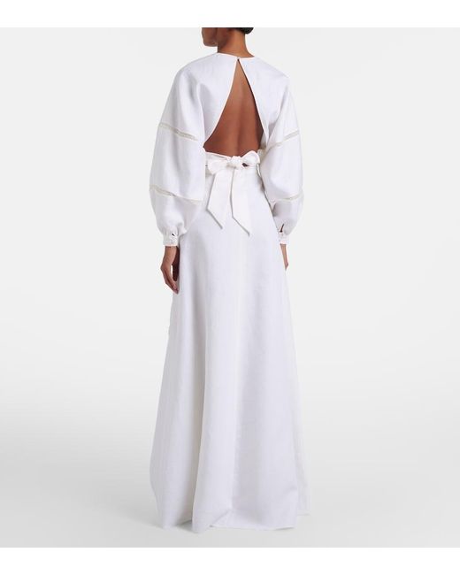 Valentino White Lace-Trimmed Linen Maxi Skirt