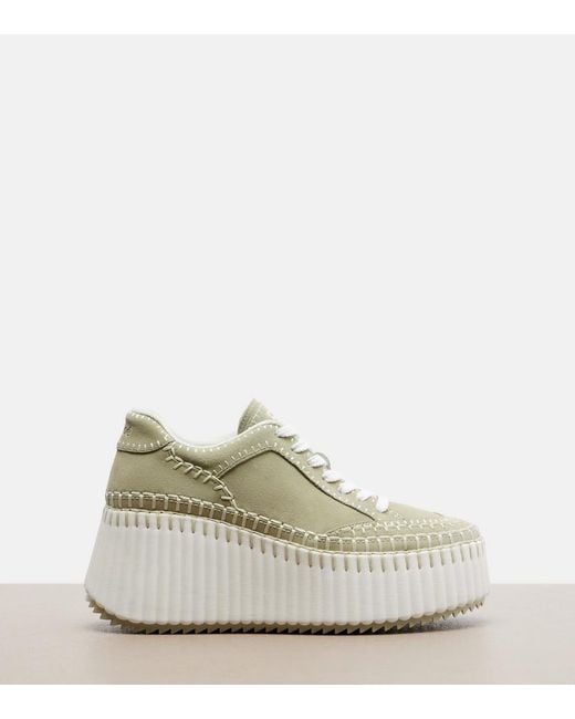 Chloé White Nama Suede Platform Sneakers