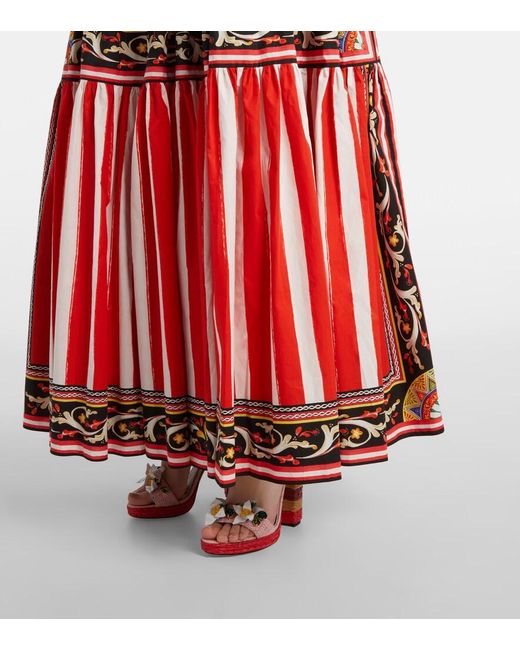 Dolce & Gabbana Red Taormina Striped Cotton Maxi Skirt