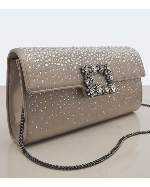 Roger Vivier Gray Efflorescence Embellished Satin Clutch