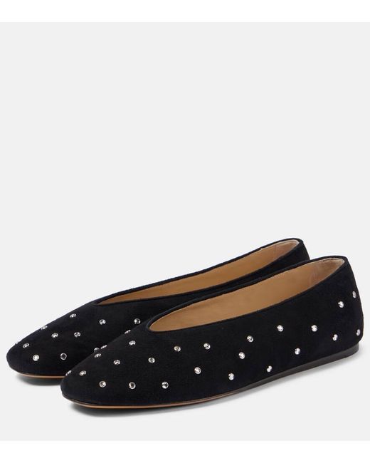 Le Monde Beryl Blue Regency Embellished Suede Ballet Flats