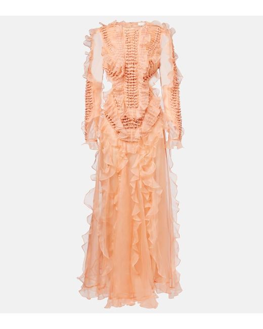 Zimmermann Orange Balance Ruffled Silk Organza Maxi Dress