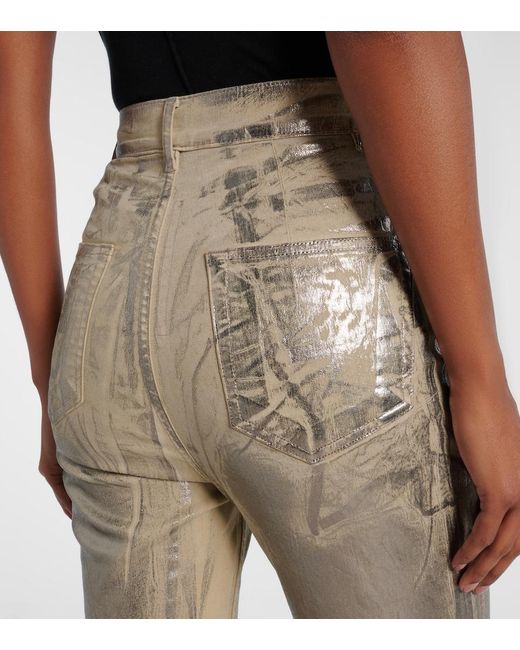 Rick Owens Natural Bolan Coated High-Rise Bootcut Jeans