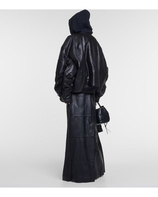 Balenciaga Black Oversized Leather Bomber Jacket