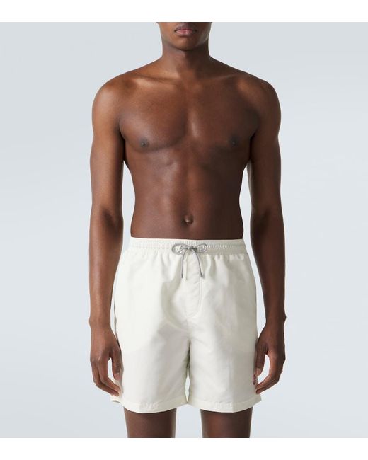 Brunello Cucinelli White Logo Swim Trunks for men
