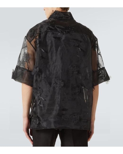 Simone Rocha Black Carnation Floral-Applique Organza Bowling Shirt for men