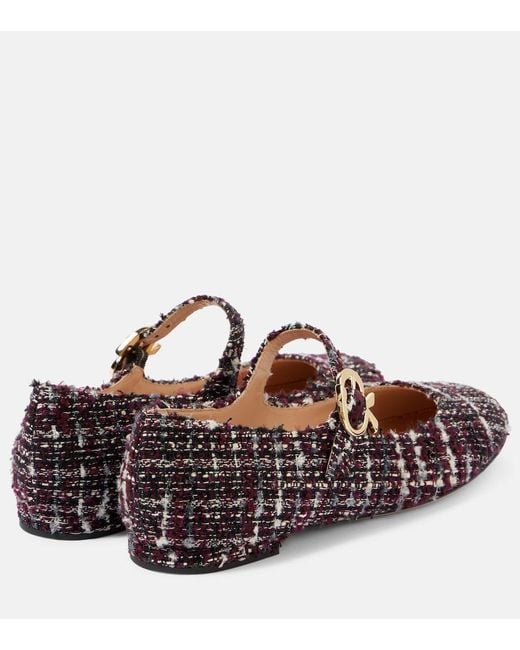 Gianvito Rossi Brown Mary Ribbon Boucle Mary Jane Flats