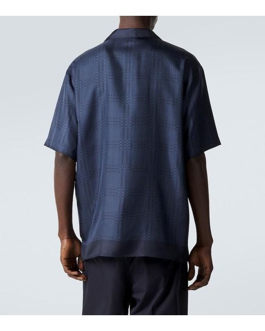Gucci Blue Interlocking G Silk Twill Bowling Shirt for men