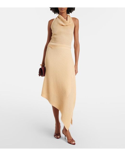 Victoria Beckham Natural Knitted Asymmetric Cotton-Blend Midi Skirt