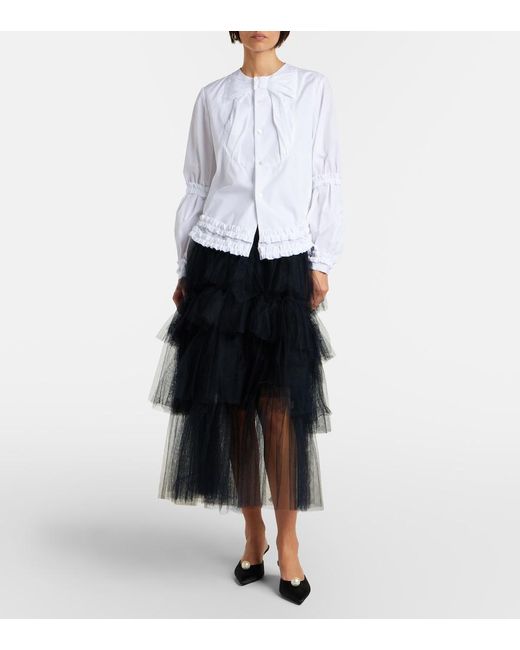 Noir Kei Ninomiya White Bow-Detail Ruffled Cotton Poplin Shirt