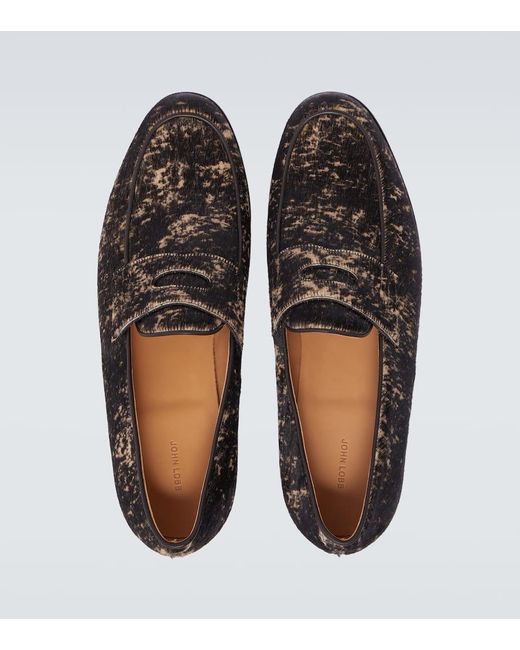 John Lobb Black Lopez Calf Hair Penny Loafers for men