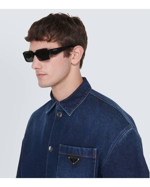 Prada Black Symbole Rectangular Sunglasses for men