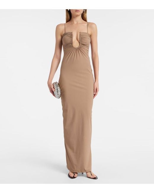 Christopher Esber Natural Ruched Jersey Maxi Dress
