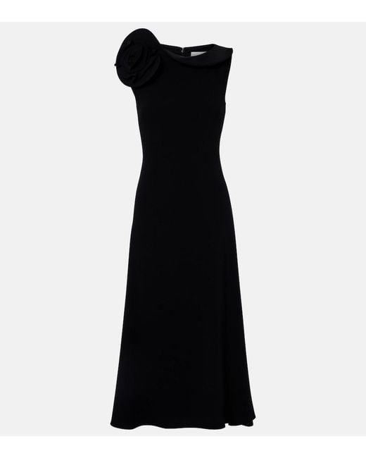 Roland Mouret Black Floral-Applique Crepe Midi Dress