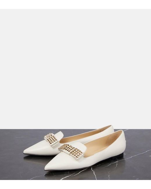 Jimmy Choo White Gala Embellished Leather Ballet Flats