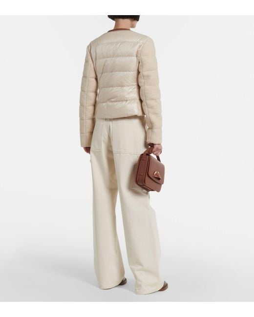 Moncler Natural Serinde Leather-Trimmed Down Jacket