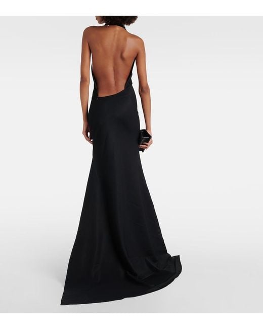 Maticevski Black Desires Asymmetric Bead-embellished Twill Halterneck Gown