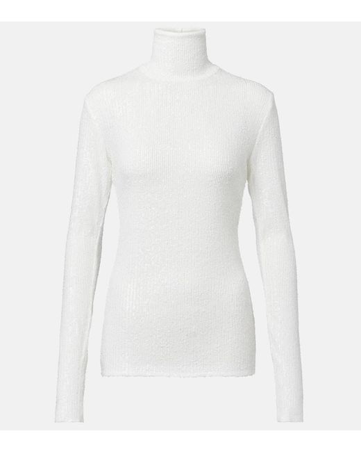Jersey De Cuello Alto Acanalado Con Lentejuelas Norma Kamali de color White