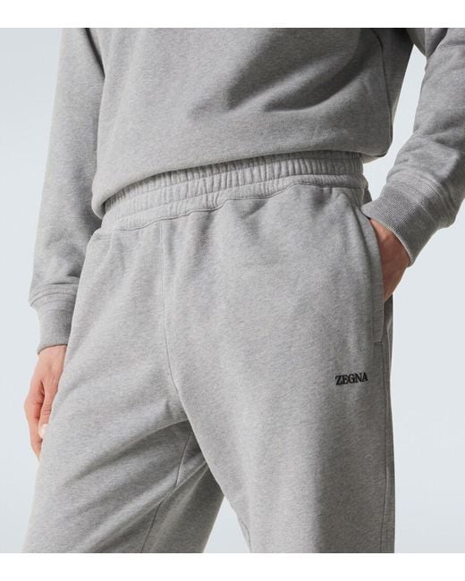 Zegna Gray Logo Cotton Sweatpants for men