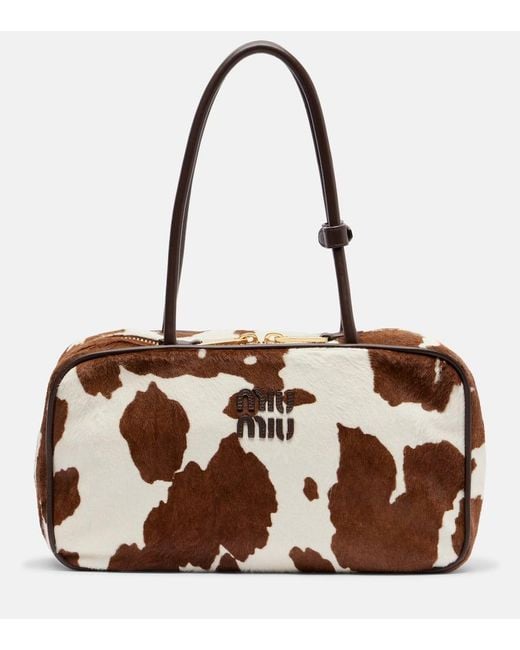 Miu Miu Brown Beau Cow-Print Calf Hair Shoulder Bag