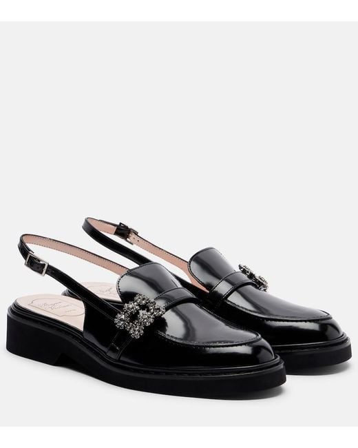 Roger Vivier Black Viv' Rangers Leather Slingback Loafers