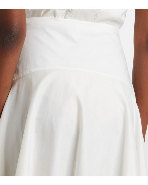 Staud White Ainsley Lace-Trimmed Cotton Voile Midi Skirt