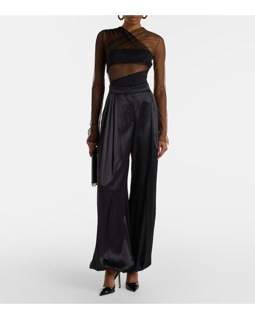 Nensi Dojaka Black Cutout Ruched Sheer Bodysuit