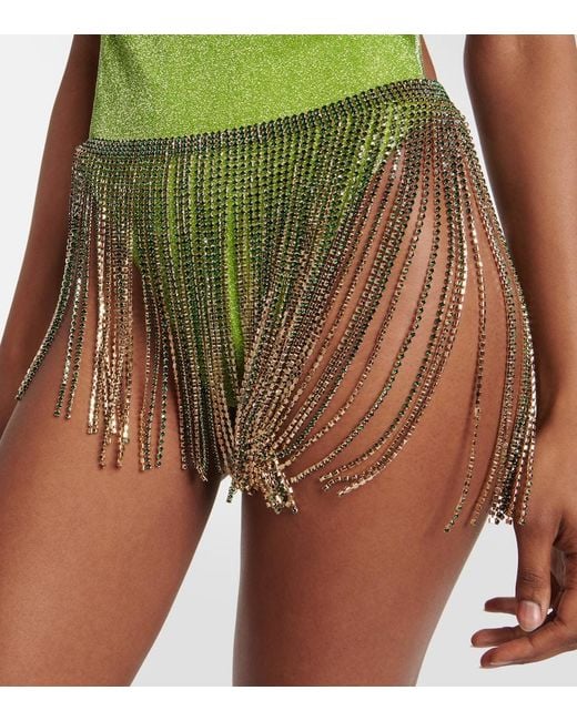 Oseree White Embellished Asymmetric Miniskirt