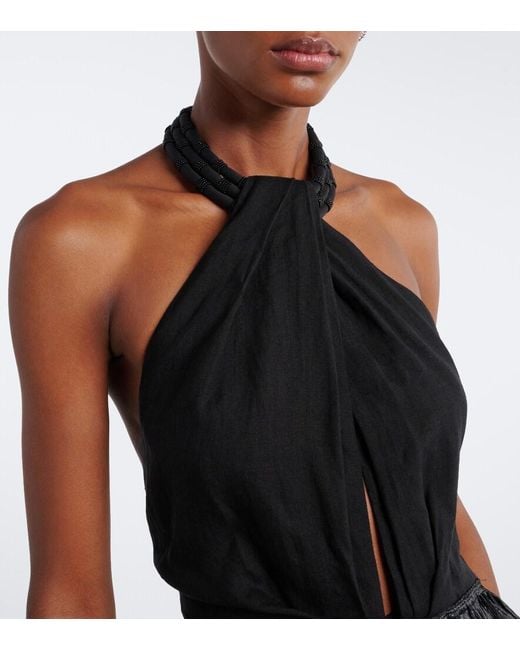 Johanna Ortiz Black Embellished Linen Dress
