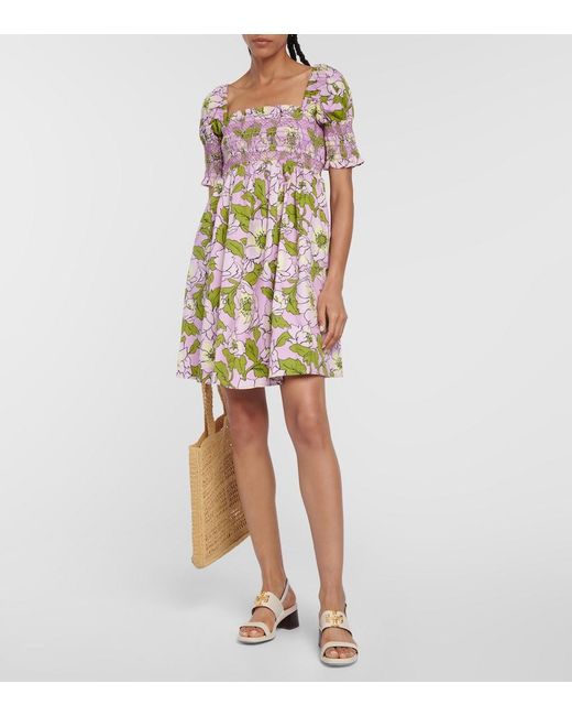 Tory Burch Multicolor Floral Smocked Cotton Minidress