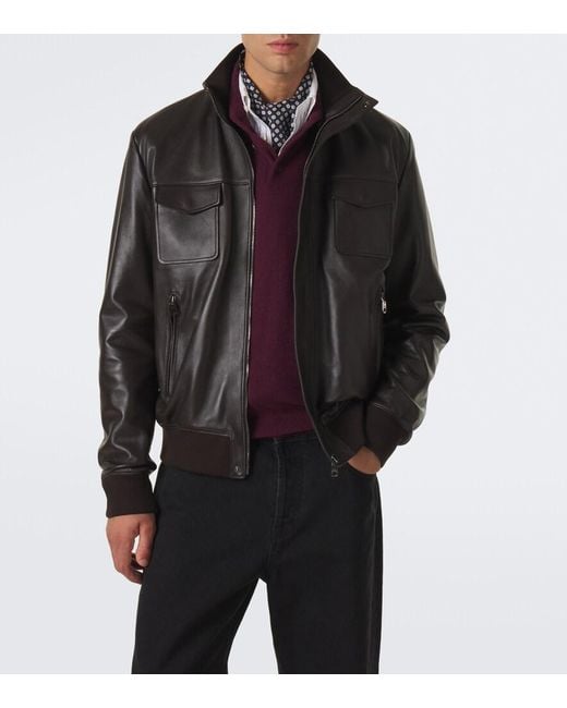 Dolce & Gabbana Black Leather Blouson Jacket for men