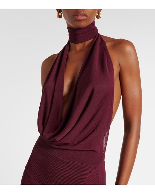 AYA MUSE Purple Draped Halterneck Gown