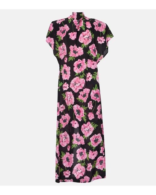 Stella McCartney Purple Floral Printed Silk Maxi Dress