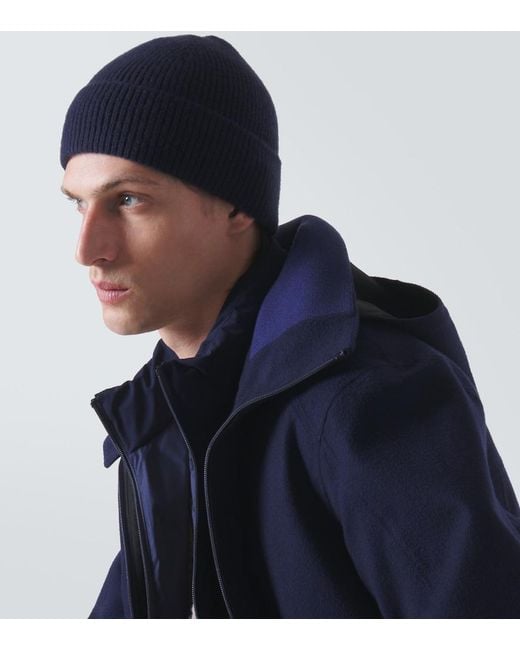 Zegna Blue Ribbed-Knit Cashmere Beanie for men