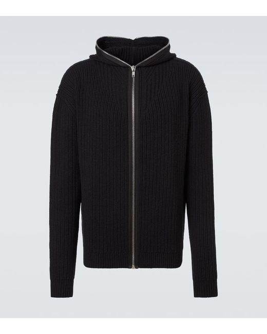Rick Owens Black Ribbed-Knit Virgin Wool Zip-Up Sweater for men