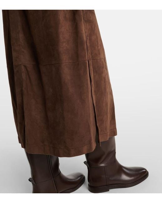 Vestido Camisero De Ante Con Cuentas Monili Brunello Cucinelli de color Brown