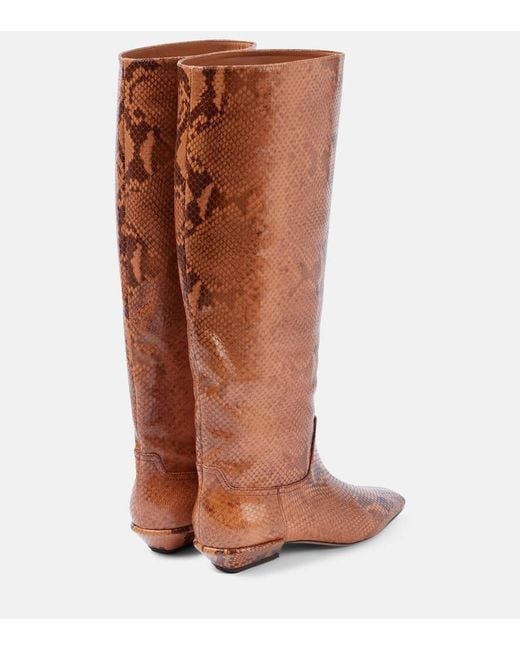 Paris Texas Brown Bettina Snake-Effect Leather Knee-High Boots